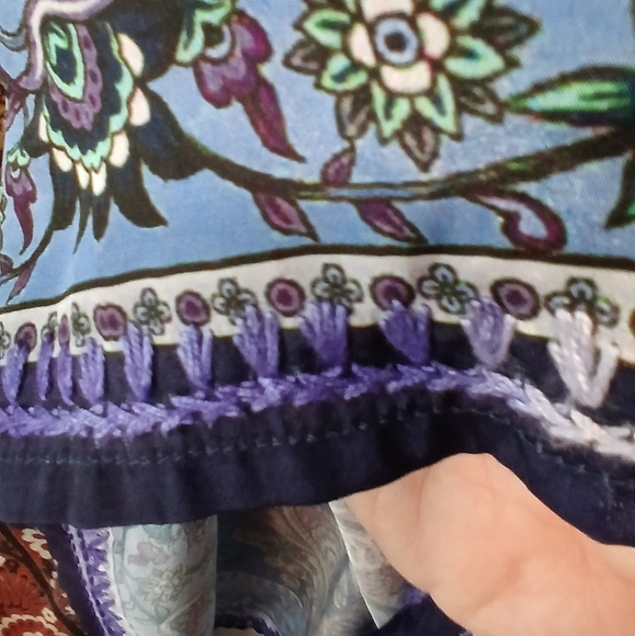 Handmade 100% Polysilk Embroidered Blue Purple Floral Artsy Caftan Cover-up OS - Picture 5 of 8